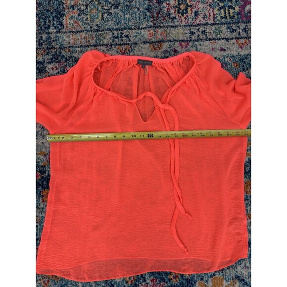 Vince Camuto Neon Orange Sheer Tie Blouse Size Small - Picture 6 of 8